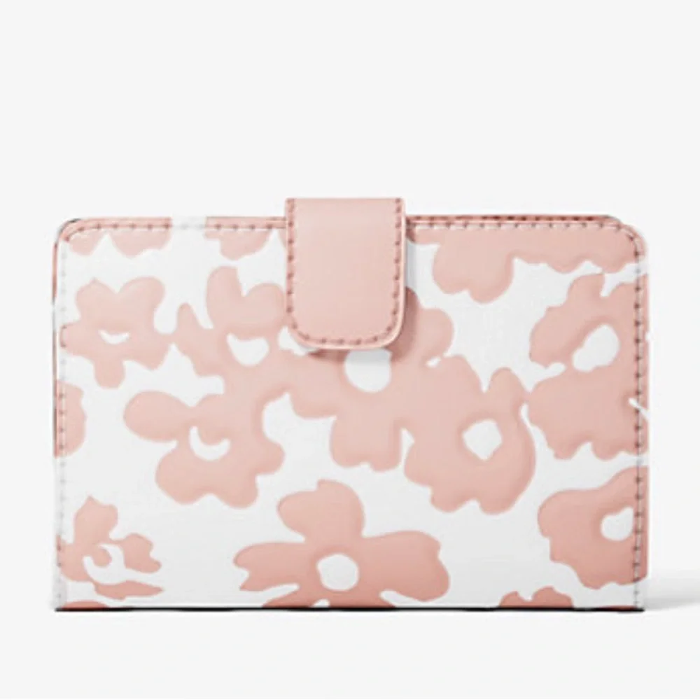 Michael Kors Jet Set Medium Floral Print Bi-Fold Wallet  POWDER BLUSH NWT